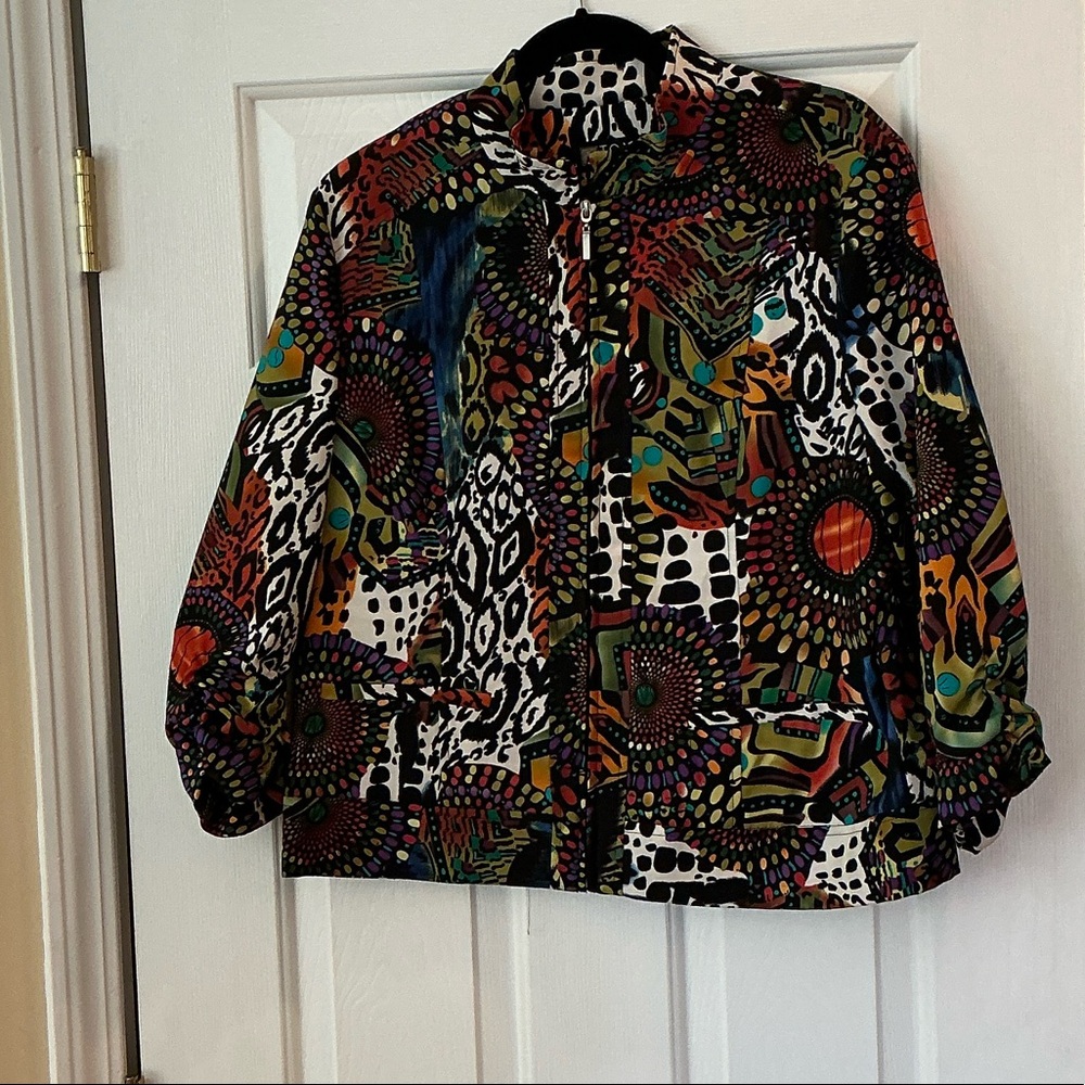 Colorful Printed Bomber Jacket with Lime Green Lining